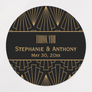 Étiquettes Mariage Motif Gold et Black Art Déco