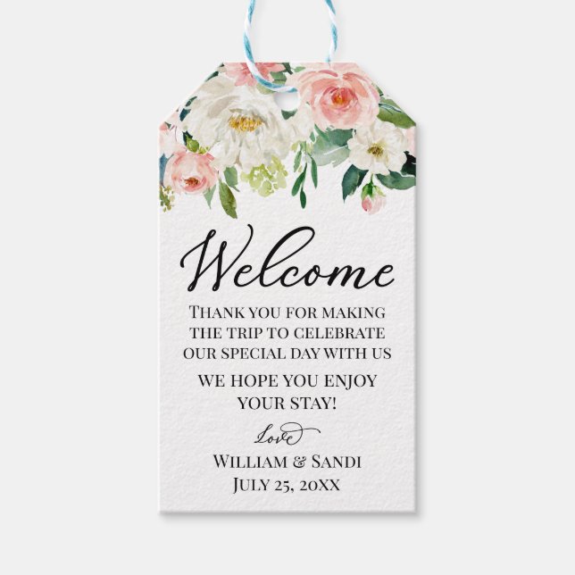 Étiquettes mariages d'accueil, fleurs rose pâle et (Devant)