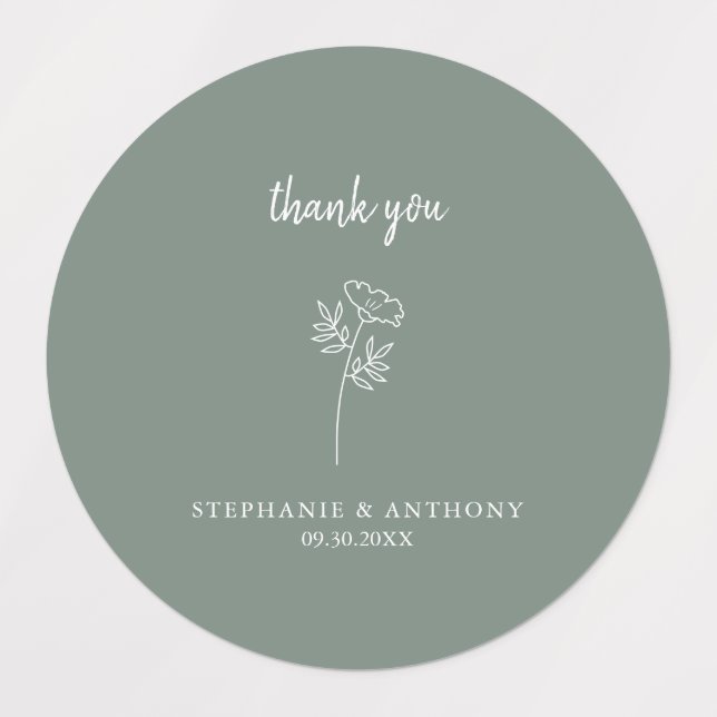 Étiquettes Merci de Mariage Fleur sauvage Sage Green (Design 1)