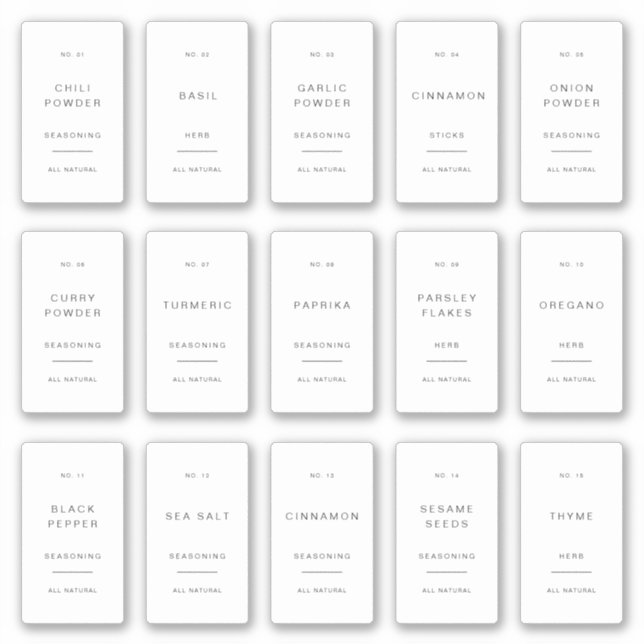 Étiquettes minimales pour pots à épices Autocollan (Devant)