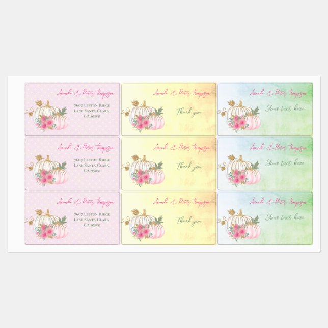 Étiquettes Moderne automne or blanc verdure Citrouille Floral (Feuille)