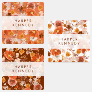 Étiquettes Moderne Burnt Orange Terracotta Florales Nom