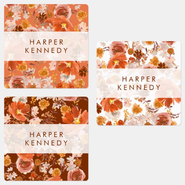 Étiquettes Moderne Burnt Orange Terracotta Florales Nom (Groupe)