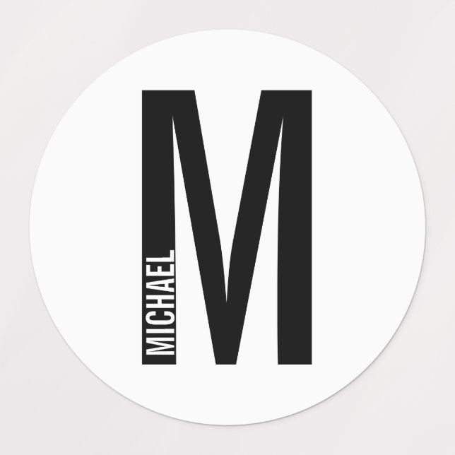 Étiquettes Moderne Personnalisé Gras Monogramme et Nom Étique (Design 1)