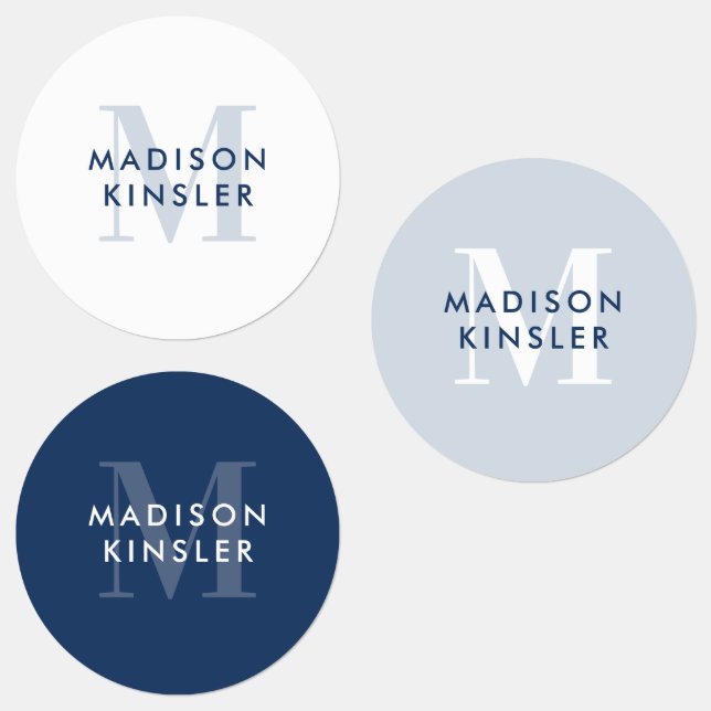 Étiquettes Moderne Simple Initial Boho Blue Waterproof Nom (Groupe)