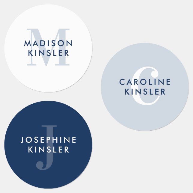 Étiquettes Moderne Simple Initial Boho Blue Waterproof Nom (Groupe)