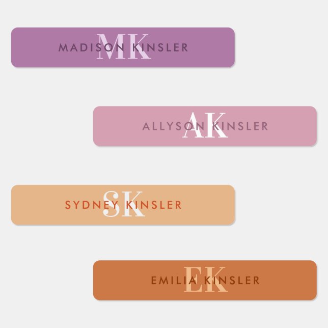 Étiquettes Moderne Simple Initial Purple Boho Waterproof Nom (Groupe)