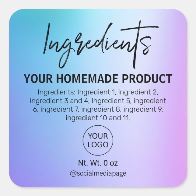 Étiquettes modernes Holographique Blue Ingredirent (Devant)