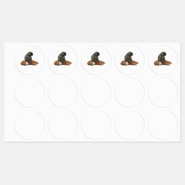 Étiquettes Monkey Punch, Baby Monkey Orangutan Hug  (Feuille)