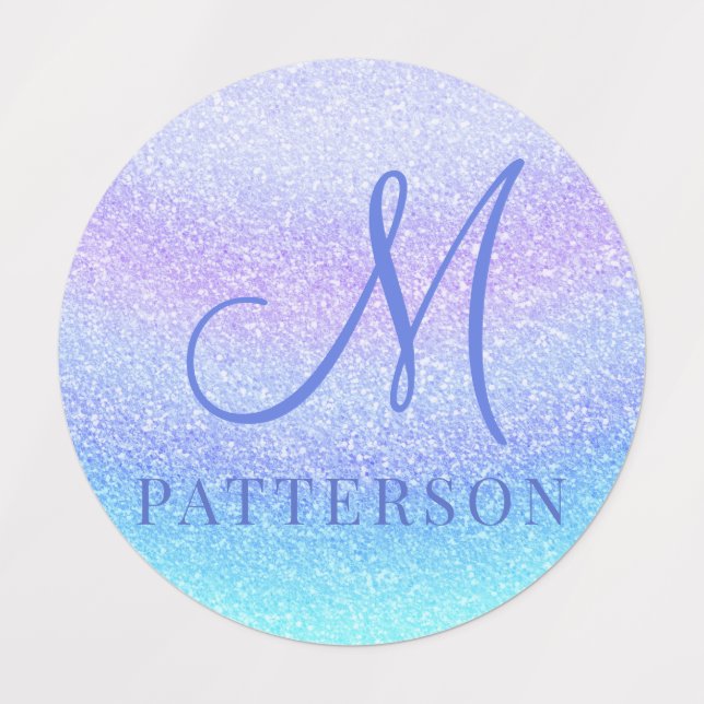 Étiquettes Monogram Girly Parties scintillant Chic Nom modern (Design 1)