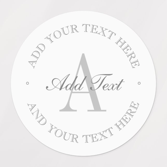 Étiquettes Monogramme blanc et gris simple et élégant étanche (Design 1)