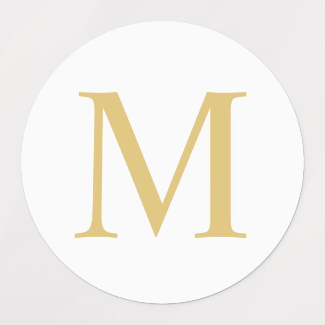 Étiquettes Monogramme classique rond blanc et or élégant (Design 1)