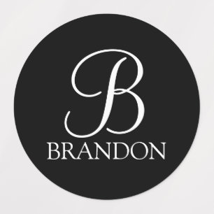 Étiquettes Monogramme et nom de script personnalisé noir