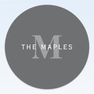 Étiquettes Monogramme et nom gris foncé moderne