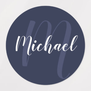 Étiquettes Monogramme et nom personnalisés de Navy Blue Scrip