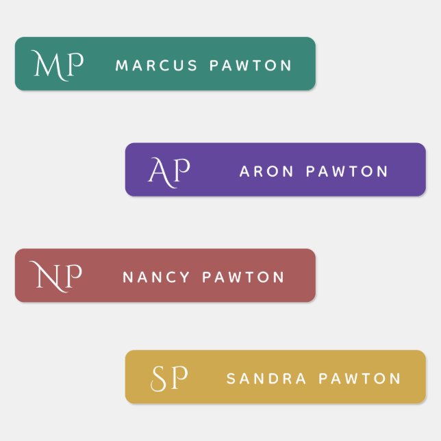 Étiquettes Monogramme moderne simple Enfants Nom Vêtements (Groupe)