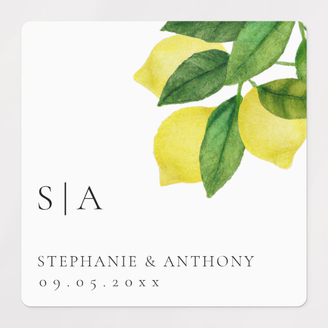 Étiquettes Monogrammes Citrus citron Mariage de verdure (Design 1)