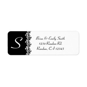Étiquettes monogrammes floraux blancs noirs