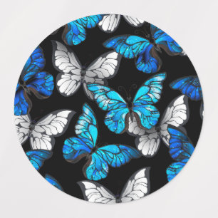 Étiquettes Motif sans couleur foncée avec papillons bleus Mor