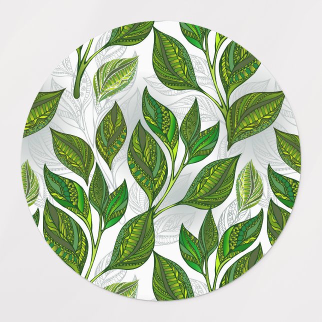 Étiquettes Motif sans couture avec Feuilles de thé vert (Design 1)