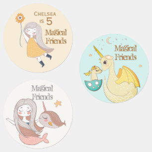Étiquettes Narwhal Sirène Dragon Amis Pastel Personnalisé