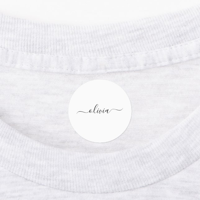 Étiquettes Noir Blanc moderne Script Girl Monogramme Nom (Apposé)