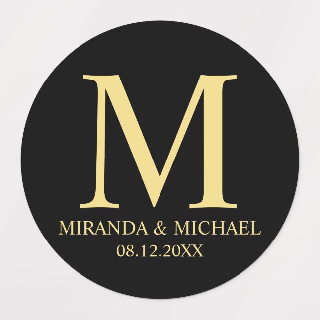 Étiquettes Noir et or Elegant Monogramme mariage Faveur (Design 1)