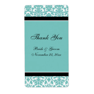 Étiquettes noirs turquoises de mariage damassé