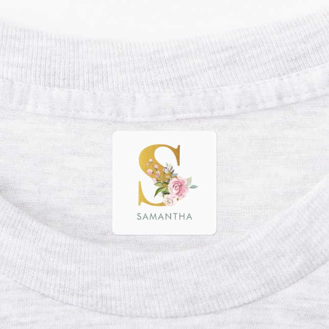 Étiquettes Nom du monogramme Fer de verdure fleurie sur vêtem (Apposé)