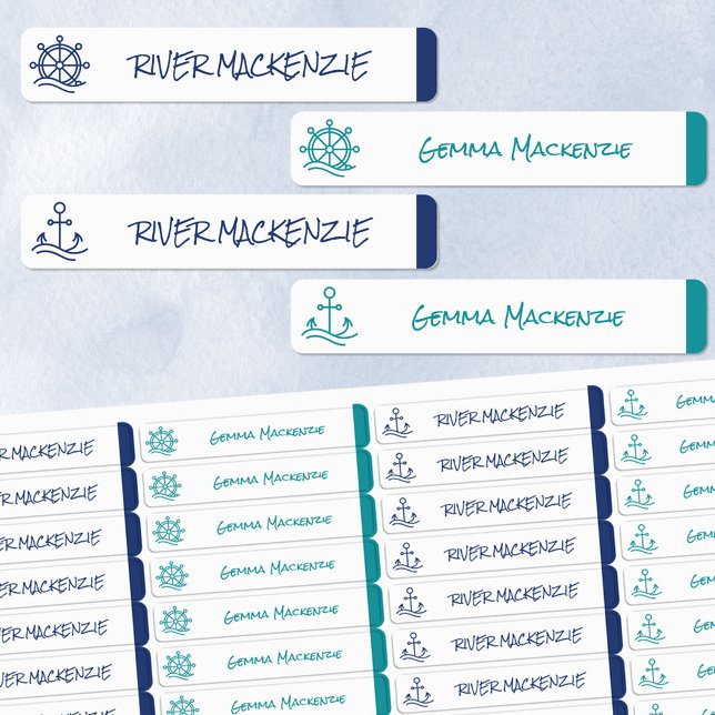 Étiquettes Nom étanche codé couleur marine (Créateur téléchargé)