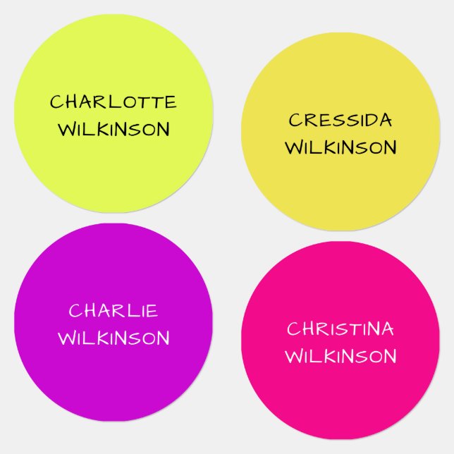 Étiquettes Nom moderne personnalisé violet rose jaune (Groupe)