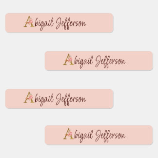 Étiquettes Nom personnalisé Blush Rose Pâle Lettre A en feuil
