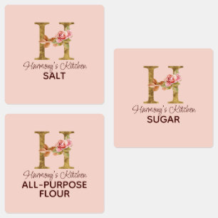 Étiquettes Nom personnalisé Lettre H Gold Blush Pink Roses Pa