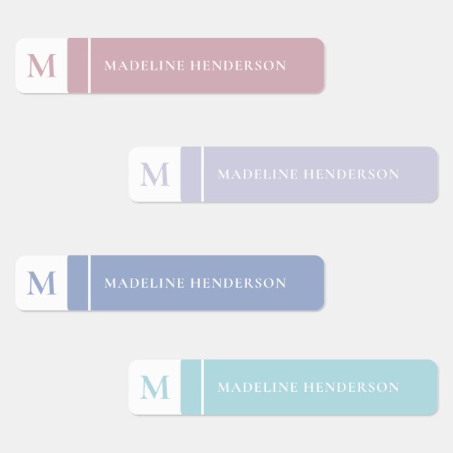 Étiquettes Nom simple initial Pastel Color Waterproof pour en (Groupe)