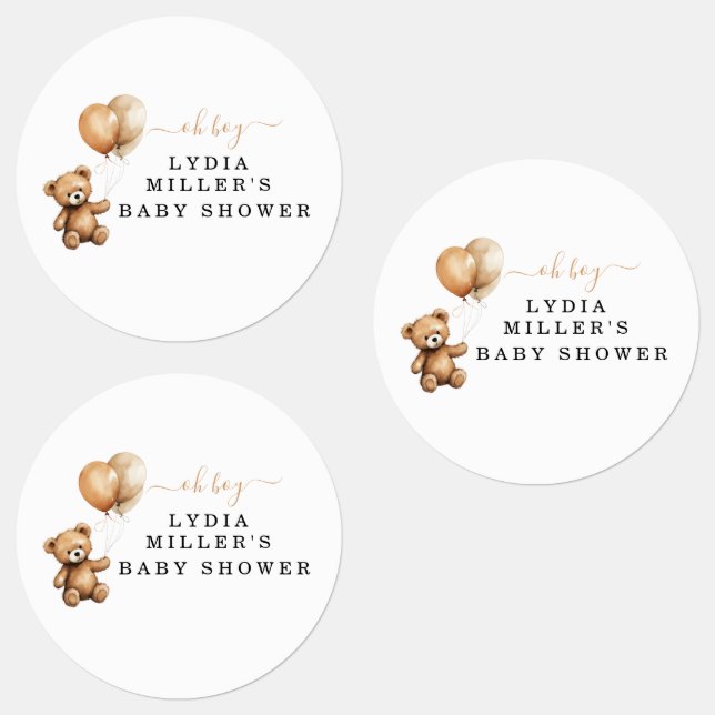 Étiquettes Ours en peluche Ballons baby shower neutre (Groupe)