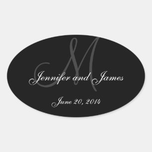 Étiquettes ovales de vin de mariage de monogramme