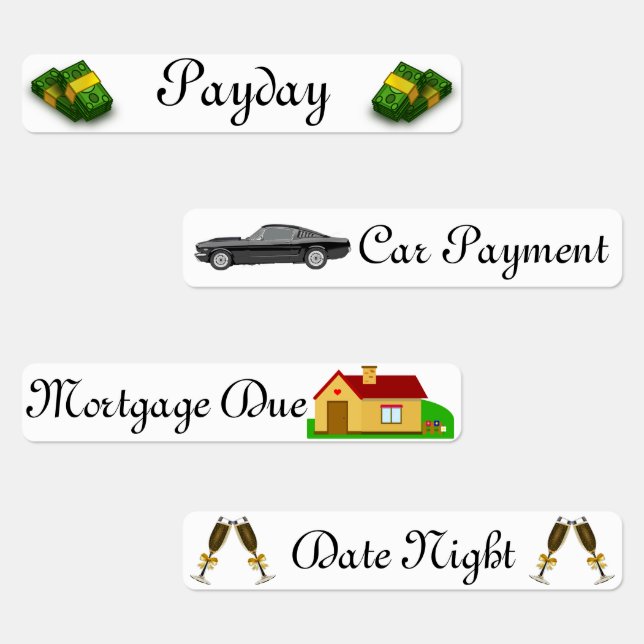 Étiquettes Paie, Paiement De Voiture, Hypothèque Dû, Date Nui (Groupe)
