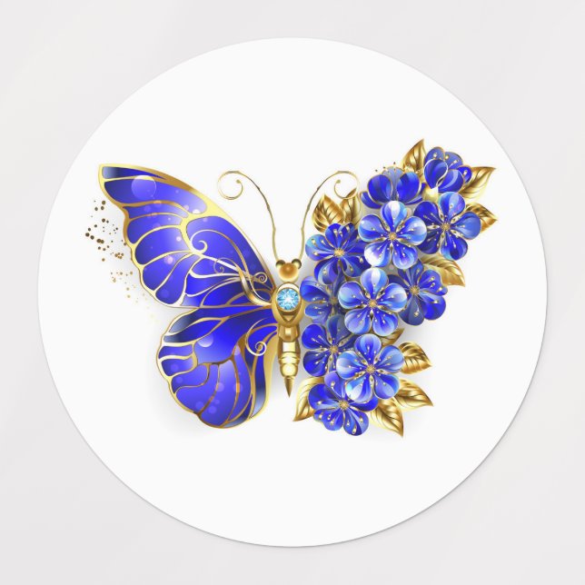 Étiquettes Papillon saphir à fleurs (Design 1)