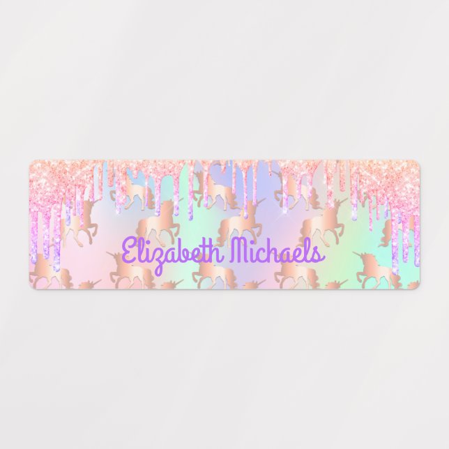 Étiquettes Parties scintillant rose arc-en-ciel couleur nom d (Design 1)