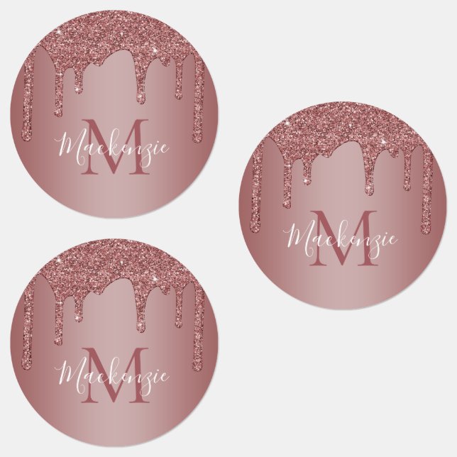 Étiquettes Parties scintillant rose Gold Sparkle  Monogramme (Groupe)