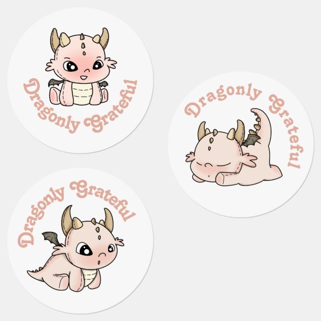Étiquettes Pastel dragon rose bébé autocollant remerciant (Groupe)