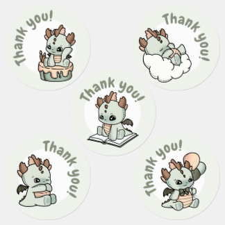 Étiquettes Pastel Green Orange Baby Dragon Merci