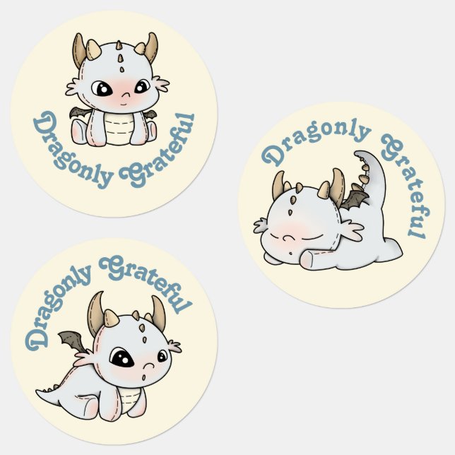Étiquettes Pastel jaune gris dragon bébé remerciant autocolla (Groupe)