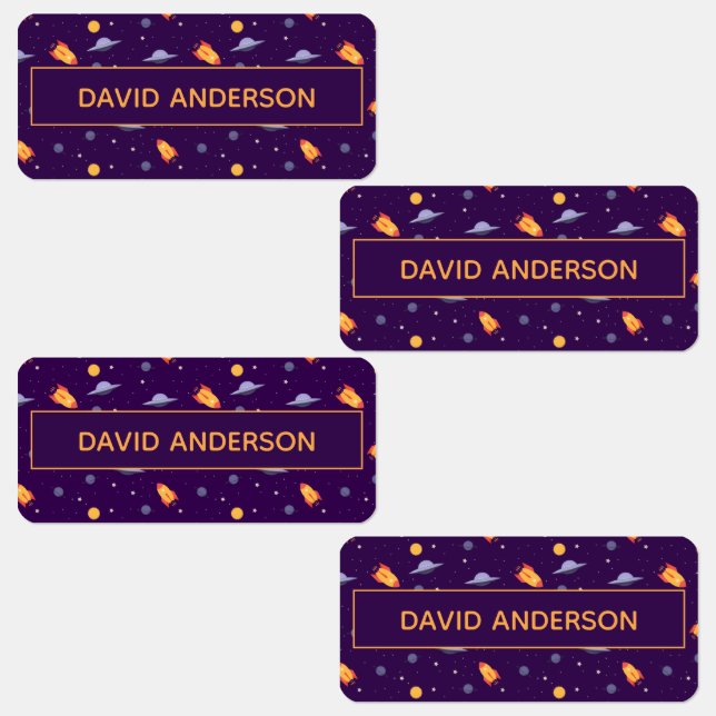 Étiquettes Pattern space ufo orange purple (Groupe)