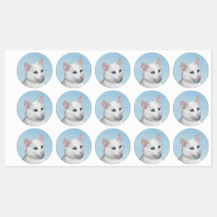 Étiquettes Peinture de chat blanc - Cute Original Cat Art