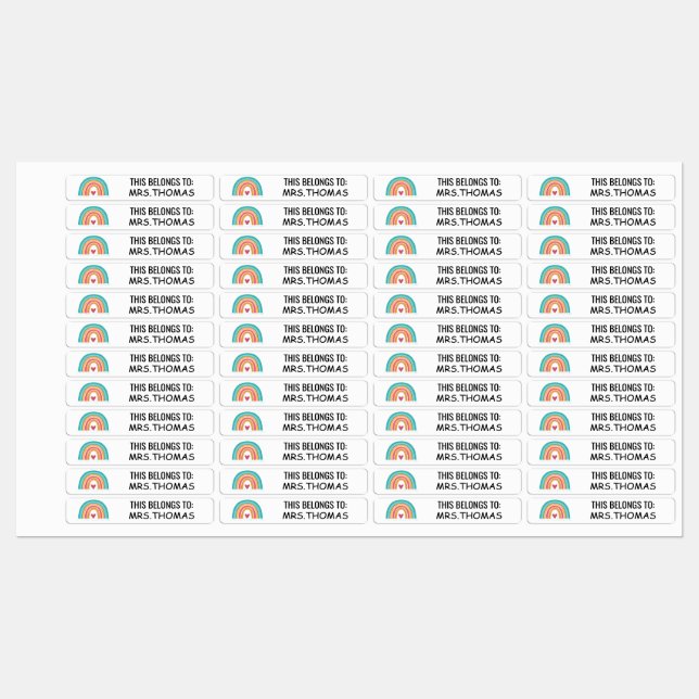 Étiquettes Personalized Teacher Name Labels – Rainbow Design (Feuille)