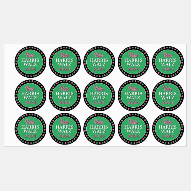 Étiquettes Pink Green Clover 2024 Vote Harris Walz (Feuille)