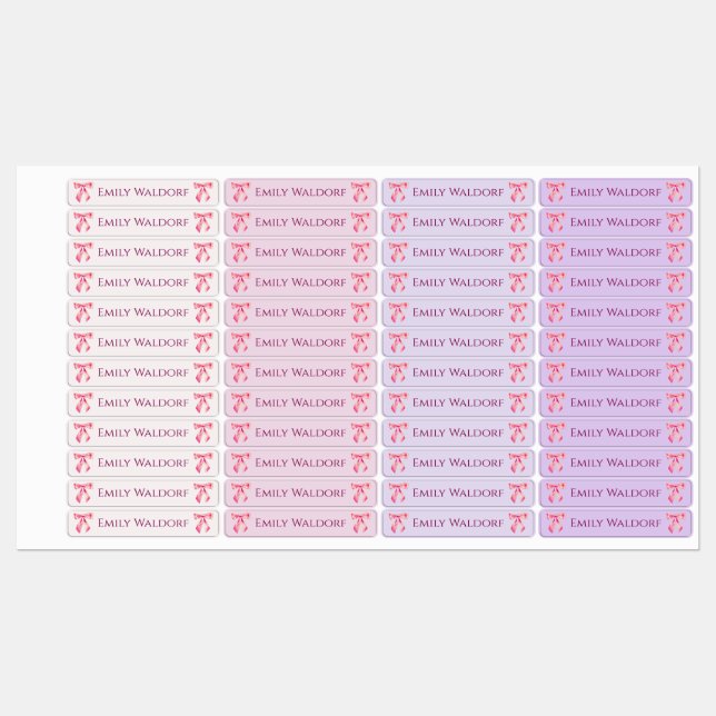 Étiquettes Pink & Purple Clothing School Labels with Bow (Feuille)