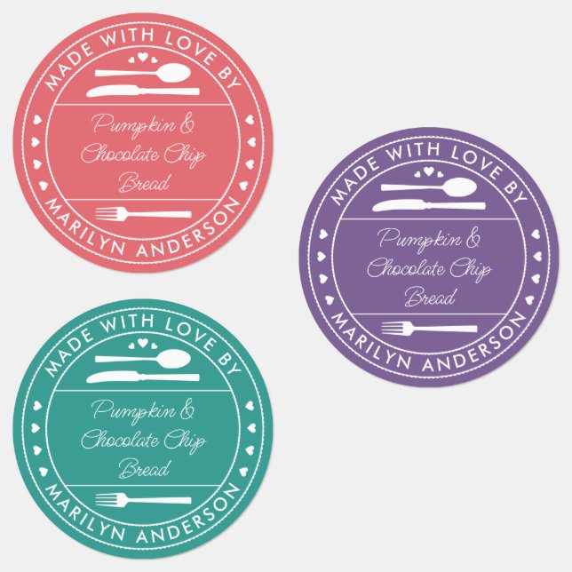 Étiquettes Pink Purple Turquoise Fabriqué Avec Amour Alimenta (Groupe)