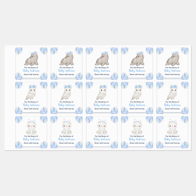 Étiquettes Plaque de Baby shower pour animaux de l'Arctique d (Feuille)